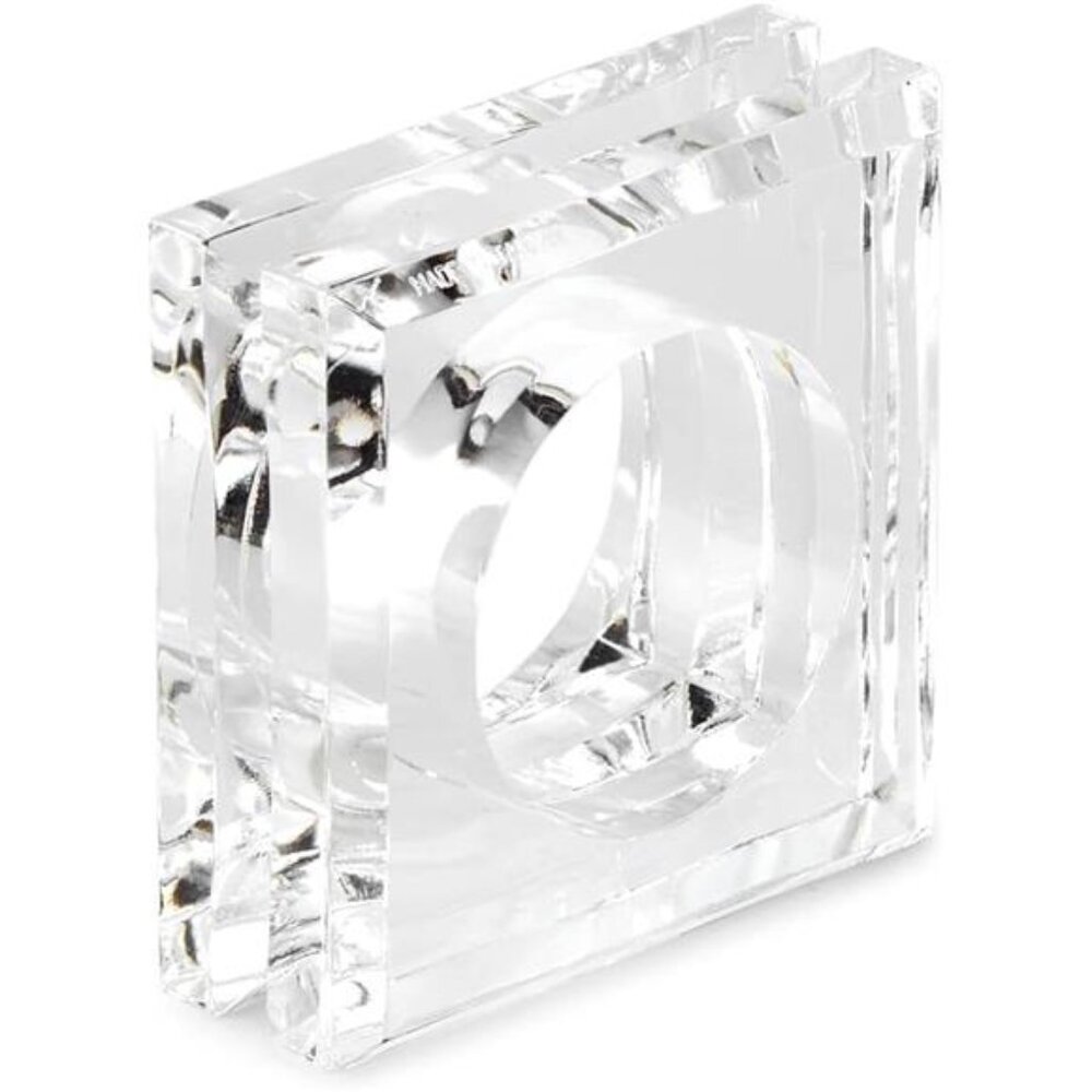 Acrylic Set of 4 Square Beveled Napkin Rings (clear) for table settings, decor